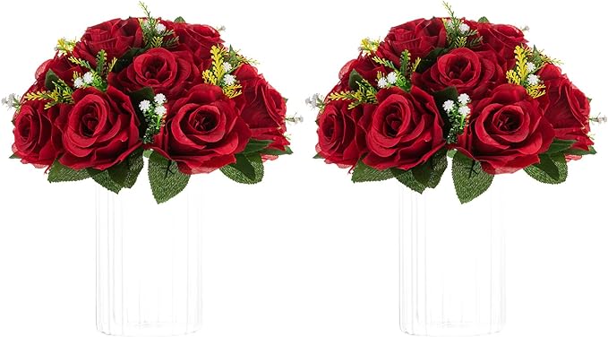 NUPTIO Flower Wedding Centrepieces for Tables - 2 Pcs 9.5in Diameter Crimson Artificial Flowers Rose Ball for Centerpieces Table - Fake Rose Arrangements for Weddings Birthday Party Decor