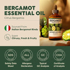 KUKKA Bergamot Essential Oils - 4 Fl Oz - for Hair, Skin, Diffuser, Aromatherapy & DIY Soap Making Scent