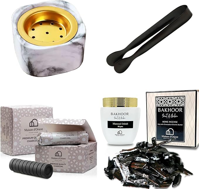 Arabian Incense (Bakhoor) Kit & Discovery Set – Complete Starter Bundle with Mini Burner, Tongs, Charcoal Rolls & 10 Premium Seasonal Samples – Perfect for Traditional & Modern Aromatherapy