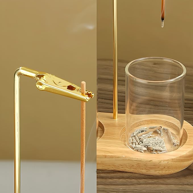 Glass Incense Holder, 2 in1 Incense Sticks Burner Holder with Storage,Hang Upside Down Incense Holder for Sticks with Glass Ash Catcher for Meditation Yoga Spa Room Decor