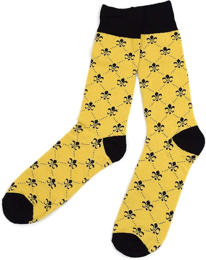 boxed-gifts Men's Mardi Gras Socks Fleur de Lis Patterned Premium Cotton Dress Casual Crew Socks for Men