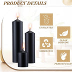 MTLEE 18 Pcs Set of 3 Pillar Candles Bulk 2 in x 3, 6, 8 Long Burning Clean Unscented Smokeless Pillar Candles for Wedding Emergency Lanterns Ceremony Party(Black)