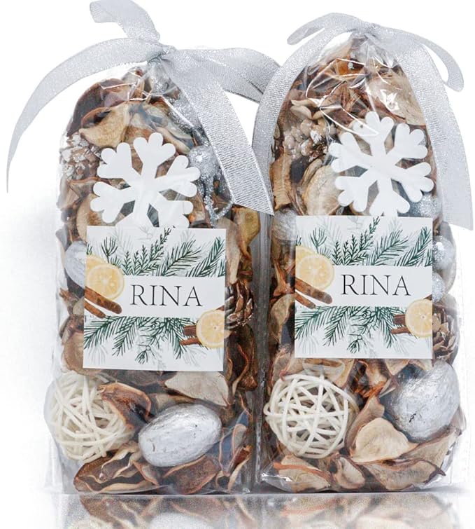 Qingbei Rina Christmas Potpourri Bags,Cotton Scented Winter Potpourri Bowl Filler Dried Flower, Home Fragrance Sachet of Petal, Vase Filler Holiday Decor, 8.4 oz(Silver and White)