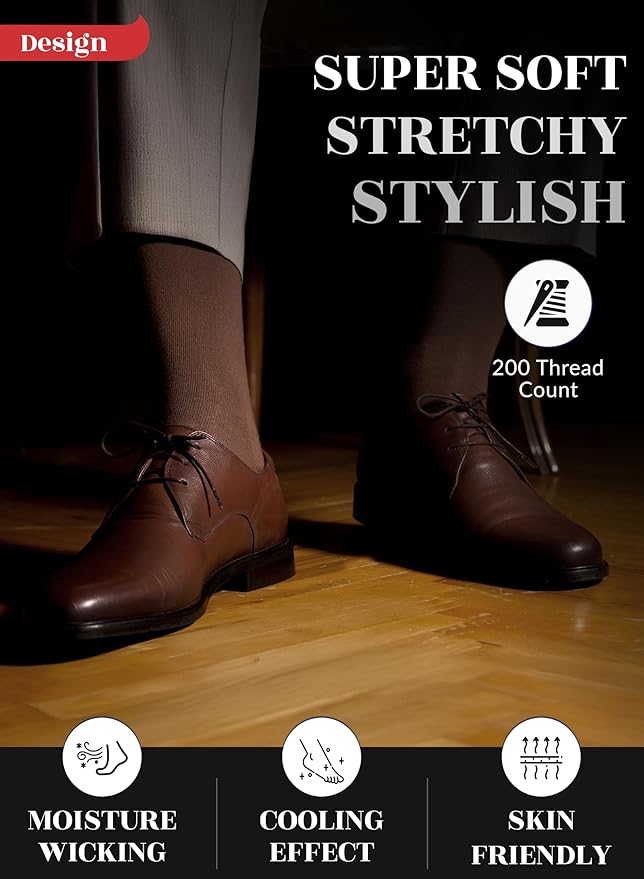 Hugh Ugoli Men's Cotton Dress Socks for Business & Trouser, Thin & Seamless Crew Socks, 4 Pairs with Gift Box, Shoe Size 8-12