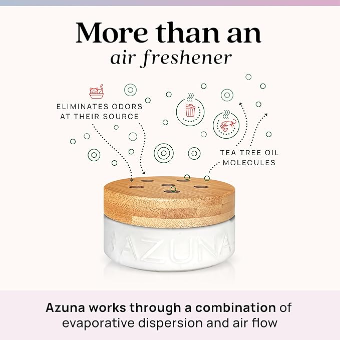 Azuna Air Freshener & Odor Eliminator for Strong Odor | 1 Room Kit Includes (1) Empty Luxe Glass Jar & 8oz Refill with Tea Tree Essential Oil Gel | Aromatherapy | Last 60-90 Days