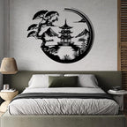 Japanese Metal Wall Art, Bonsai Tree & Torii Gate Metal Wall Decor, Bonsai Tree Wall Decor, Asian Wall Art, House Decorations Living Room, Gift for Japan Culture Lover (White, 19"x15"/47x39cm)