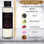 Urban Naturals Reed Diffuser Oil Refill, Oud Diffuser Oil with Raspberry, Warm Amber, Bergamot, 4 oz + Free Reed Sticks, Made in The USA