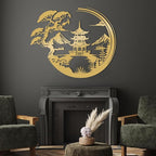 Japanese Metal Wall Art, Bonsai Tree & Torii Gate Metal Wall Decor, Bonsai Tree Wall Decor, Asian Wall Art, House Decorations Living Room, Gift for Japan Culture Lover (Black, 28"x23"/70x58cm)
