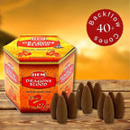 Backflow Incense Cones Dragons Blood - (40 Inscents-Hem Cones Waterfall) - Sweet Amber Mystical Dragon Blood Cones | Thick Cloudy Incense Fountain Waterfall.