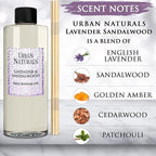 Urban Naturals Reed Diffuser Oil Refill Lavender Sandalwood with Golden Amber, Exotic Woods, Patchouli 8 oz + Free Reed Sticks, Made in The USA