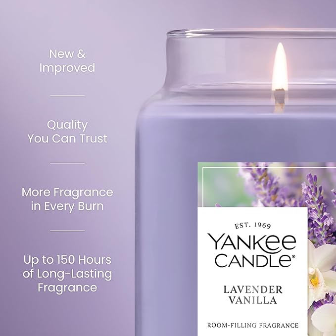 Yankee Candle Lavender Vanilla Scented Candle, 22oz Large Jar with up to 150 Hour Burn Time, Giftable