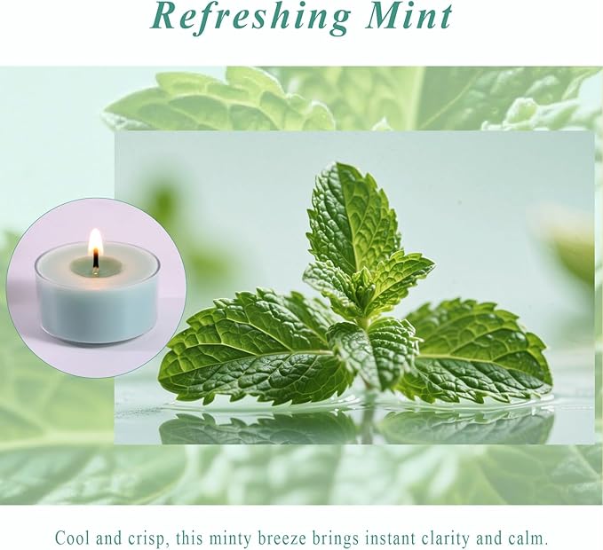 Mint Breeze Scented Tea Lights Candles – Bright Green – 6 Hour Burn – 100% Palm Wax – Scented Tealight Candles for Mornings Office Refresh, Outdoor Use – 16 Pack Scent Votive Candle