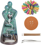 Simcat Backflow Incense Burner Holder Handicraft Hugging Lovers Incense Holder Censer Romantic Incense Waterfall Burner Decor + 20 Backflow Incense Cones 30 Incense Sticks 1 Tweezer 1 Mat