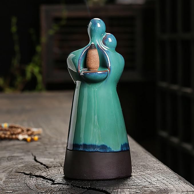 Simcat Backflow Incense Burner Holder Handicraft Hugging Lovers Incense Holder Censer Romantic Incense Waterfall Burner Decor + 20 Backflow Incense Cones 30 Incense Sticks 1 Tweezer 1 Mat