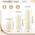 MTLEE 18 Pcs Set of 3 Pillar Candles Bulk 2 in x 3, 6, 8 Long Burning Clean Unscented Smokeless Pillar Candles for Wedding Emergency Lanterns Ceremony Party(Ivory White)