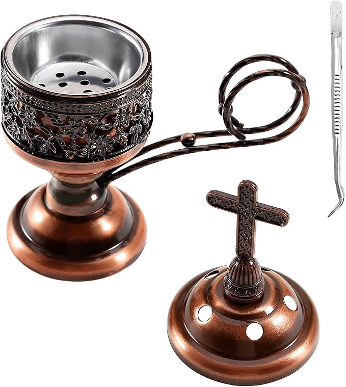 Yawlsow Incense Burner, Frankincense Charcoal Incense Stand, Bakhoor Incense Burner Holder, Ideal for Aromatherapy, Yoga and Spa, Home and Christian Church Censer, (Red Copper)