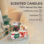 36 Pack Christmas Scented Candles Gift Set 2.5oz Strong Fragrance jar Candles Natural Soy Wax Candles Portable Travel Tin Jar Candles Gifts for Home Scented Decoration Birthday Valentine'sDay