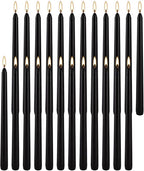 24 Pack Black Taper Candles, 7-8 Hours Burn Time, Unscented, Smokeless and Dripless, 0.75 x 10 Inch Dinner Candle Set for Halloween, Household, Wedding, Party and Home Décor Candlesticks