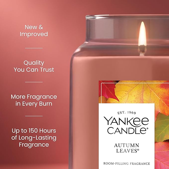 Yankee Candle Autumn Leaves, Fall Scented Candle, 22oz Large Jar with up to 150 Hour Burn Time