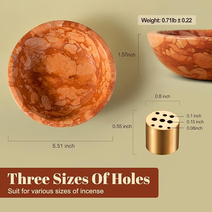 Koville Natural Marble Incense Holder, Incense Holder for Sticks with 9 Holes, Handmade Incense Burner Ash Catcher for Meditation Yoga SPA, Balsam Fir/Palo Santo/Sage/Cone (Red)