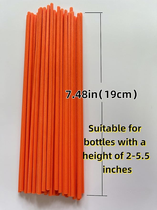 100 Orange Reed Fiber Diffuser Sticks,Diameter 3.5mm, Length 190mm (7.48 inches), Suitable for Various Essential Oils and Perfume, Lasting, Stable and Diffusing Fragrance