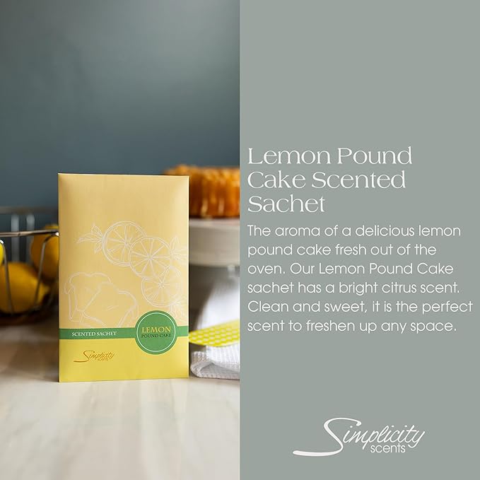 Lemon Poundcake Scented Sachets Pack of 6, Everyday - Long-Lasting Scented Bags, Home Fragrance, Air Freshener & Deodorizer for Closet, Room, Drawer, or Cars, Made in USA