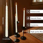 12 Pack 10 inch Ivory Spiral Taper Candles - Dripless, Smokeless, Unscented - 7 Hour Long Burning - Hand Poured Tall Candlesticks - Perfect for Dinner,Party,Wedding and Home Decoration.