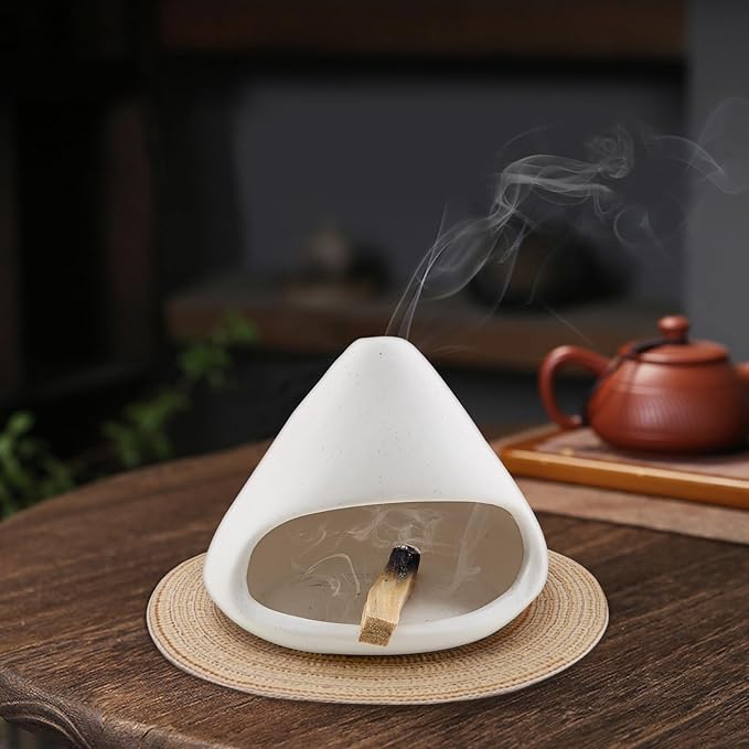 Yawlsow Palo Santo Holder Burner, Charcoal Bakhoor Incense Burner,Smudge Bowl,Sage Holder,Ash Catcher for Meditation Zen Decor (White+Mat)