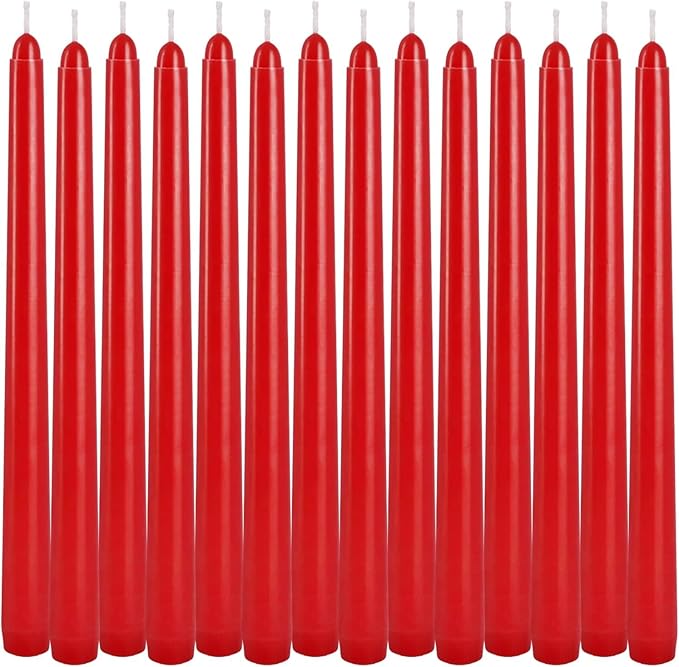 14 Pack Red Taper Candles - Taper Candles 12 Inch Dripless, Smokeless & Unscented - 10 Hours Long Burning - Hand Poured Tall Candlesticks - Ideal for Weddings, Dinner Parties, and Home Decor