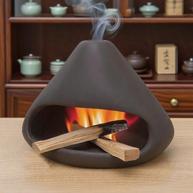 Ceramic Palo Santo Burner, Mini Chimney Incense Holder with Ash Catcher, Aromatherapy Meditation Home Decor for Anxiety Relief, Black