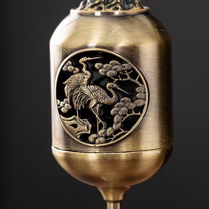 Antique Golden Magpie Lantern Incense Burner, Multi-Use Decorative Incense Holder, Elegant Zinc Alloy Craftwork, Ideal for Meditation, Relaxation, and Home Decor (Golden Crane)