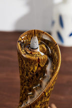 Unique Cloud Stairs Ceramic Waterfall Incense Holder, Paired with a Pack of Backflow Incense Cones. (Fambe Yellow)