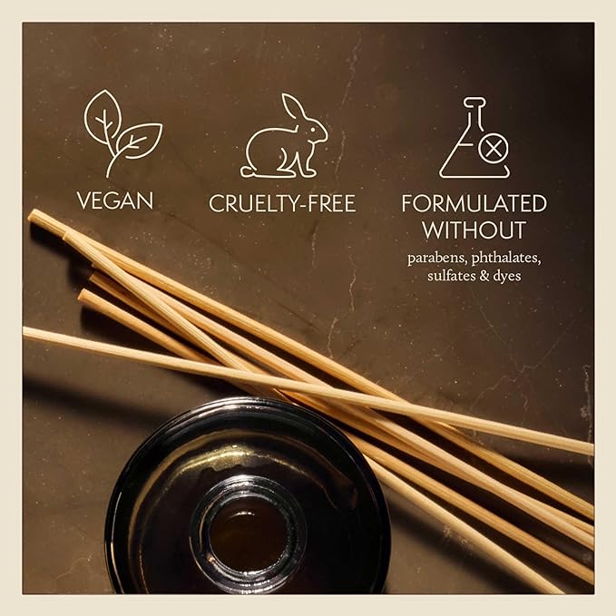 Thymes Petite Oil Reed Diffuser Set – Includes Reeds, Fragrance Oil & Glass Bottle – Luxury Scent Diffusers for Home Decor –Fresh Evergreen, Smoky Wood & Golden Amber (Noir Woods, 4 fl oz)