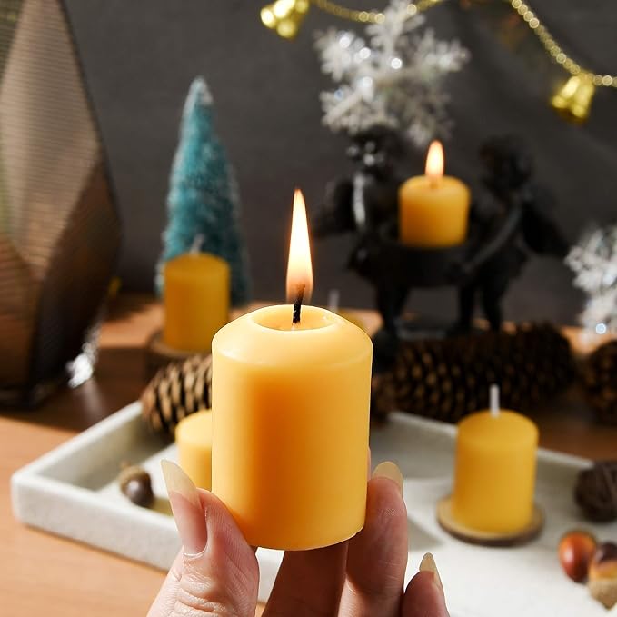Pure Beeswax Votive Candles, 16-Pack Bees Wax Candles Bulk - 9 Hours Long Burning, Unscented and Non-Toxic for Prayers, Home Decoration, Spa, Christmas