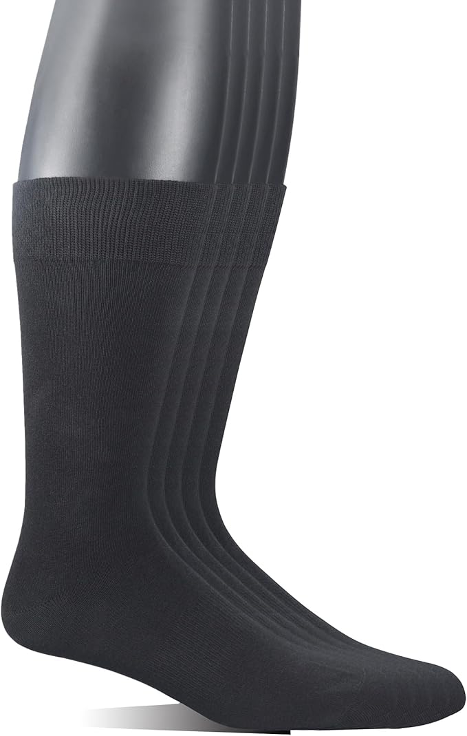 Yomandamor 5 Pairs Men's Bamboo Rayon Mid-Calf Dress Socks with Arch Support & Stretch Cuff,10-13