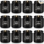 Scented Candle Set 12 Pack,Black, Candle for Home Scented, Odor Eliminating, Stress Relief, Long Lasting Soy Wax Gift Set