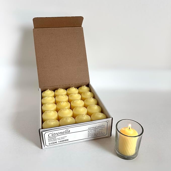 Scented Votive Candles - 15 Hour Burn Time - Ideal for Outdoor Events, Weddings, Birthday and Parties - Made in The USA, Box of 20 Scentinella