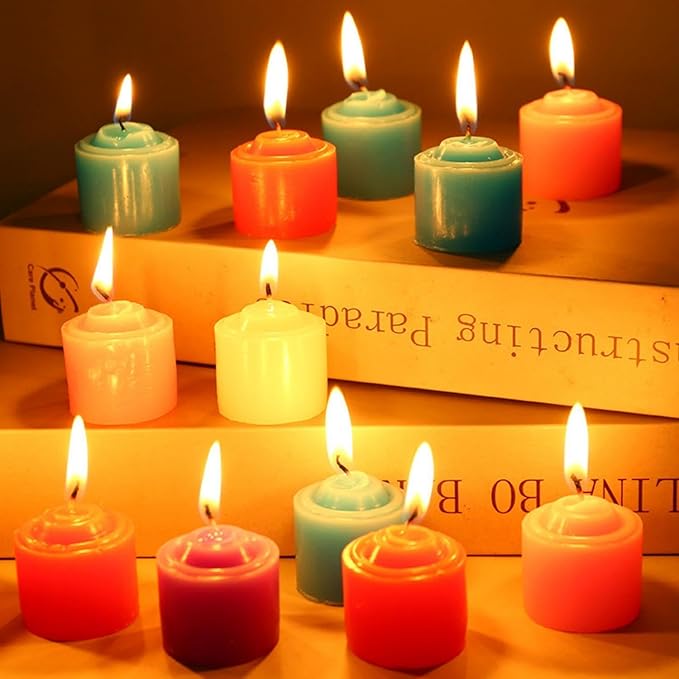 Tea Candles Round Romantic Candle Tealight Small Sweet Wedding Party 12 Pack Home 2-2.5 Hours Burn Time Votive Parties Bulk Birthday Halloween Emergency Family Dinner Hotel Ktv Bar (Pink)