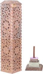 Carry Me Handmade Marble Soapstone Incense Stick Burner | Candle Stick Holder | Tea Light Stand - Floral Carving for Gifting. Decorative Incense Tower for Home and Office Decor. (3x3x11 Inches)