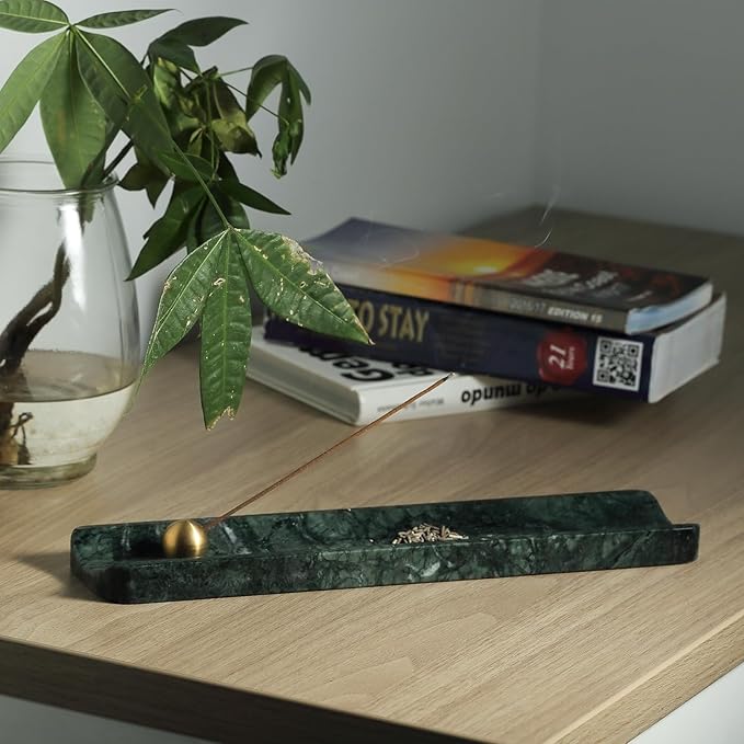 Koville Luxury Natural Indian Marble Incense Holder, Incense Holders for Sticks, Incense Burner Holder, Ideal for Meditation and Relaxing, Easy to Clean(Indian Green)