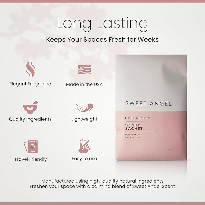 6 Pack Sachet (Sweet Angel) Long Lasting Home Fragrance for Drawers Dressers Closets Cars Kitchen