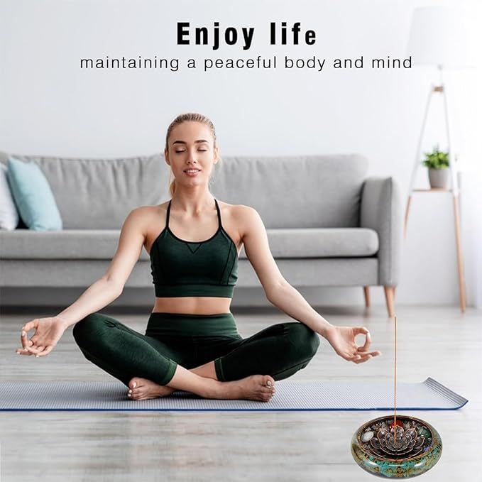 Incense Stick Holder - Blue Ceramic Incense Burner， Crystal Lotus Incense Holder, Incense Burner for Cone, Coil, Sage Cones, Frankincense, and Palo Santo