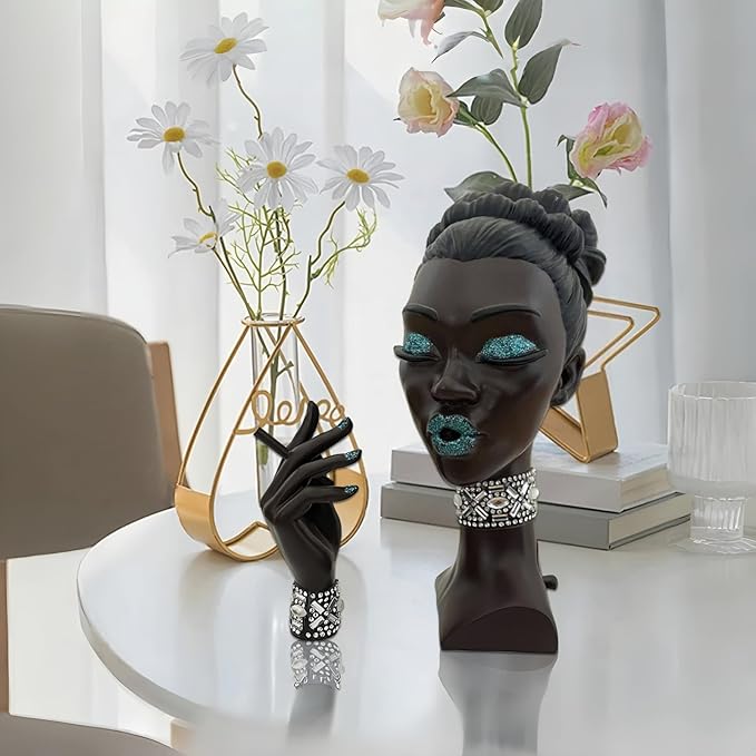 Elegant Head Incense Black Woman Burner, Modern Design, Stylish Incense Holder Black Women, Sophisticated Home Decor, Desk Accessory (Pinkeye)