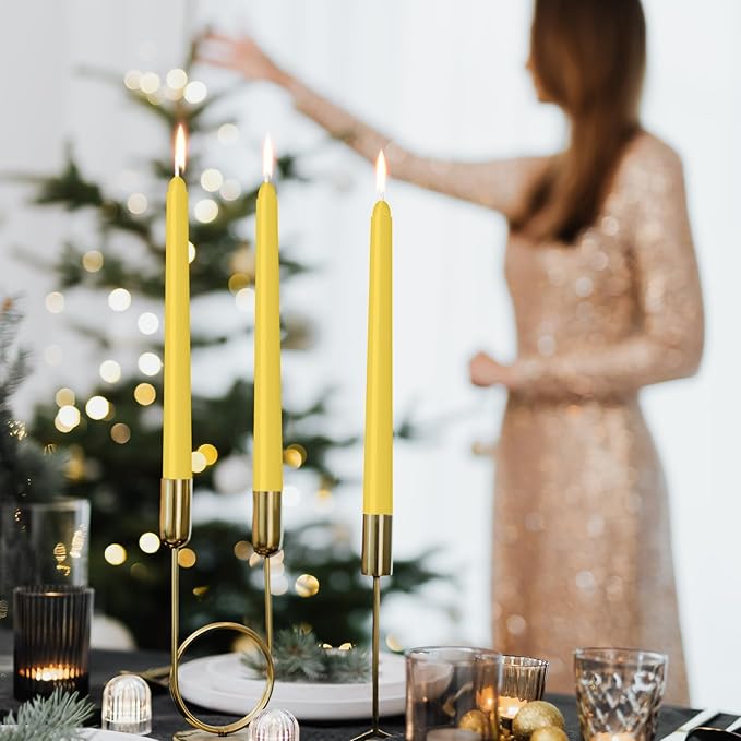 4 Pack Yellow Taper Candles - Taper Candles 10 Inch Dripless, Smokeless & Unscented - 8 Hours Long Burning - Ideal for Weddings, Dinner Parties, and Home Decor