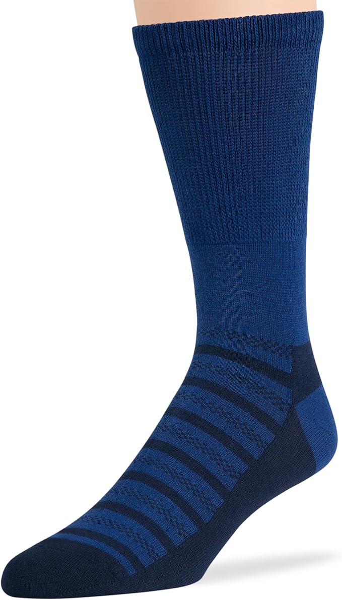 7BIGSTARS KINGDOM Men's Diabetic Loose Dress Fashion Crew Socks - 5 Pack Big Tall - Argyle, Stripe, Geometric Pattern - Sock Size 13-15 Shoe Size 12-15 XL Navy Blue, Denim Blue
