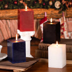 KONNI Square Dark Blue Pillar Candles Set of 3, 2.8"x4" Unscented Pillar Candles Bulk, 30 Hours Long Burning Candles, Smokeless Dripless Large Candle for Wedding, Home Decoration, Parties, Dinner