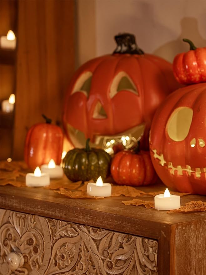 Flameless Candles, 12Pack Timer Fake Candle, LED Tea Light Candles, Battery Operated Votives with 6 Hours Timer Auto for Halloween Christmas Wedding Decor-1.5'' D X 1.25'' H, Warm White