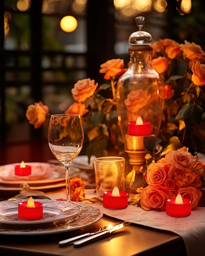 BEICHI Flameless Candles, 24-Pack LED Tea Lights Candles Battery Operated, Electric Fake Tealights, Votive Candles Bulk for Halloween, Christmas, Wedding- Red Light