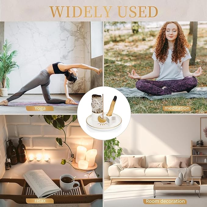 Incense Burner Holder, Palo Santo Holder, Sage Holder for Burning, Incense Holder for Sticks, Candle Holder, 5.9 inches Ceramic Ash Catcher Tray for Meditation Yoga Room