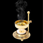 Handmade Gold Brass Incense Burner/Incense Censer with Sieve – Adjustable Height 4.33 Inch Adjustable Incense Heater for Aromatherapy with Tea Light Included